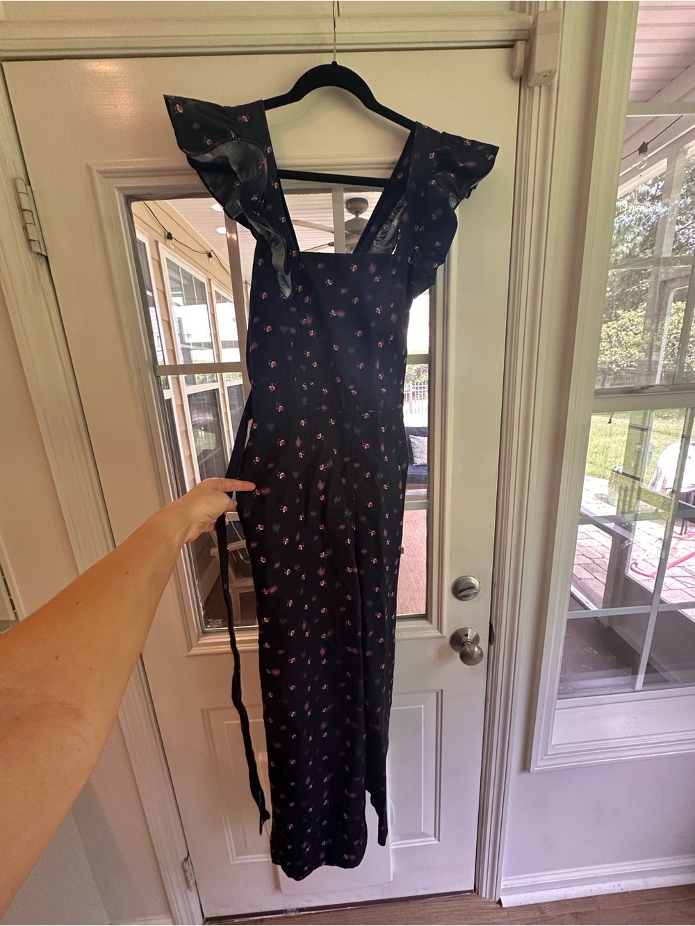 Rebecca Taylor Navy Floral Jumpsuit with Ruffle Straps